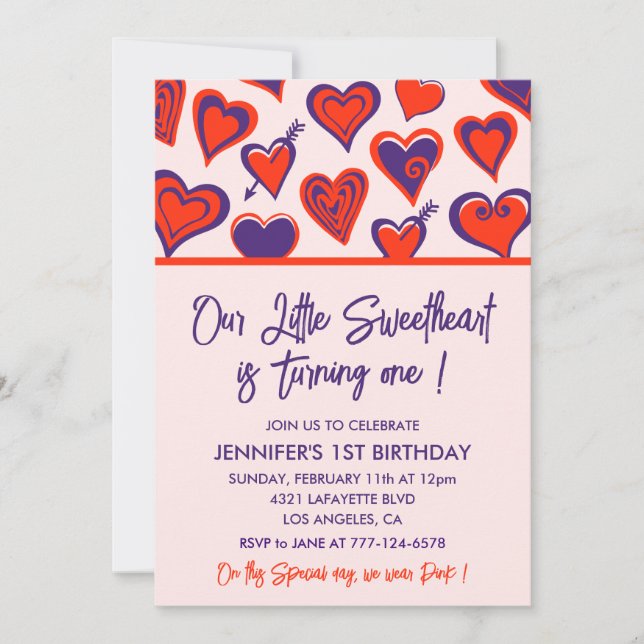 Valentines jour 1er anniversaire invitations (Devant)