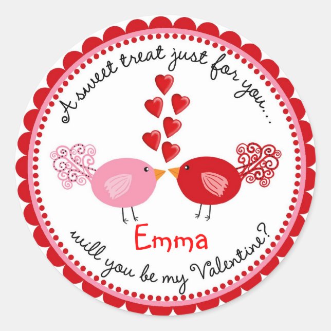 Valentines Jour Baiser Oiseaux Stickers (Devant)