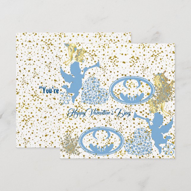 Valentines Jour Cupid Bleu Or Mouton Romantique Mi (Devant / Derrière)