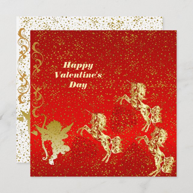 Valentines Jour Cupid Gold Sparkle Romantic Card (Devant / Derrière)