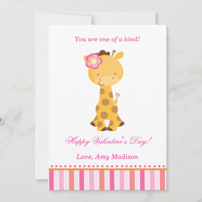 Valentines Jour Enfants Giraffe Carte fille rose (Devant)