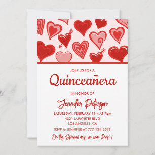Valentines jour quinceanera invitations coeur roug