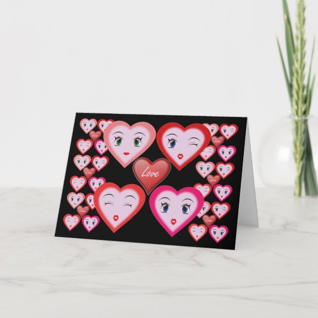 Valentines Love Candy Coeurs et Visages Carte (Devant)