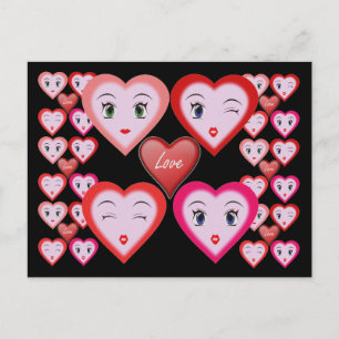 Valentines Love Candy Coeurs et Visages Carte post