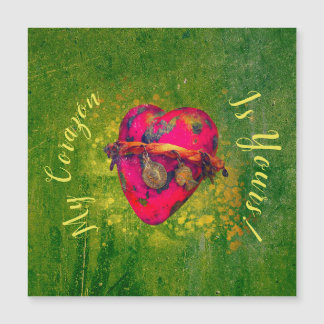 Valentines Mexique Vintage Coeur rouge avec carte 