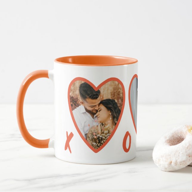 Valentines modernes Coeurs orange Photo Mug (Avec donut)