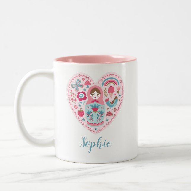 Valentines personnalisées Jour Coeur rose Mug (Gauche)