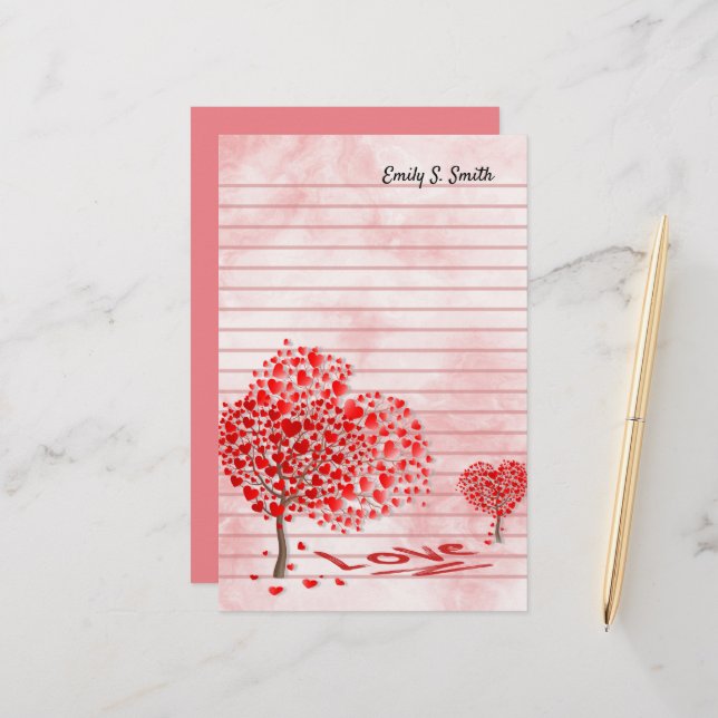 Valentines personnalisées Love Hearts Papeterie (Devant/Arrière en situation)