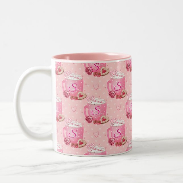 Valentine's Pink & White Coffee Mug With Initial (Gauche)