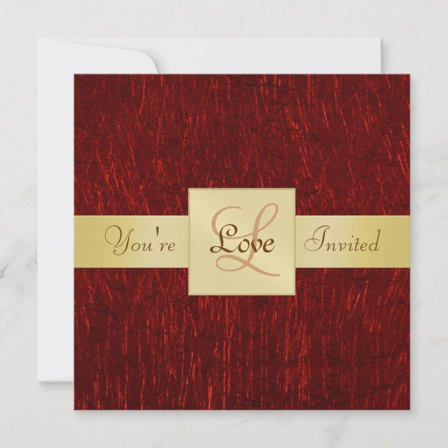 Valentines Red Metallic Gold Ribbon Invitation (Devant)