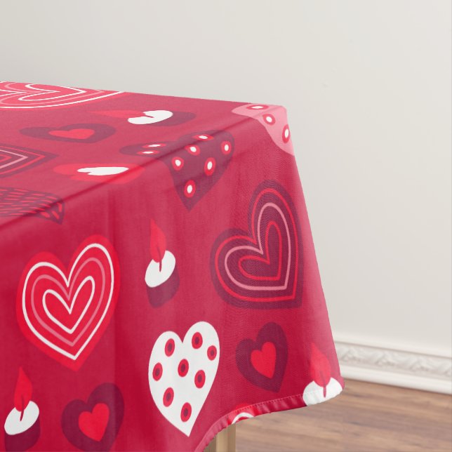 Valentines rouges et blanches Coeurs Motif Nappe (In Situ)