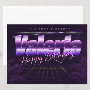 Valeria Nom carte rétro lilas anniversaire