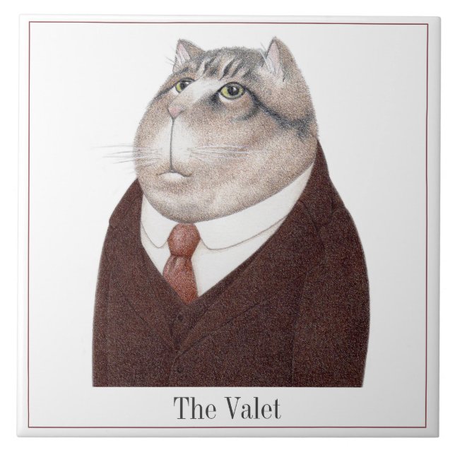 VALET CAT 6" Carré Carreaux de céramique + Texte (Devant)