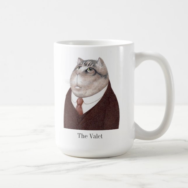 VALET CAT Tall White Mug + Texte (Droite)
