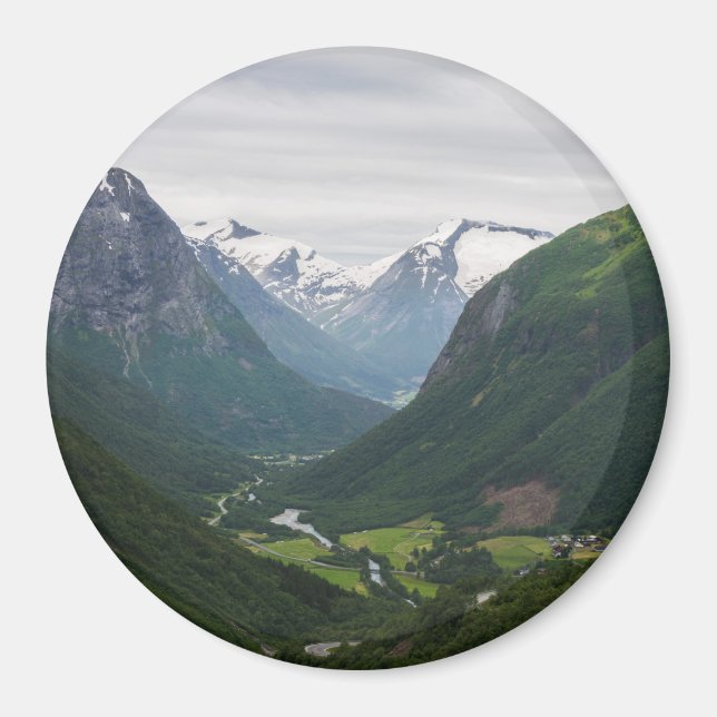 Vallée de Hjelle en Norvège aimant rond (Devant)