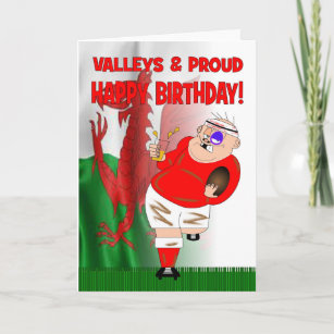 Vallées et fière carte d'anniversaire de rugby