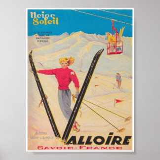 Valloire France Retro Vintage Ski Travel Poster