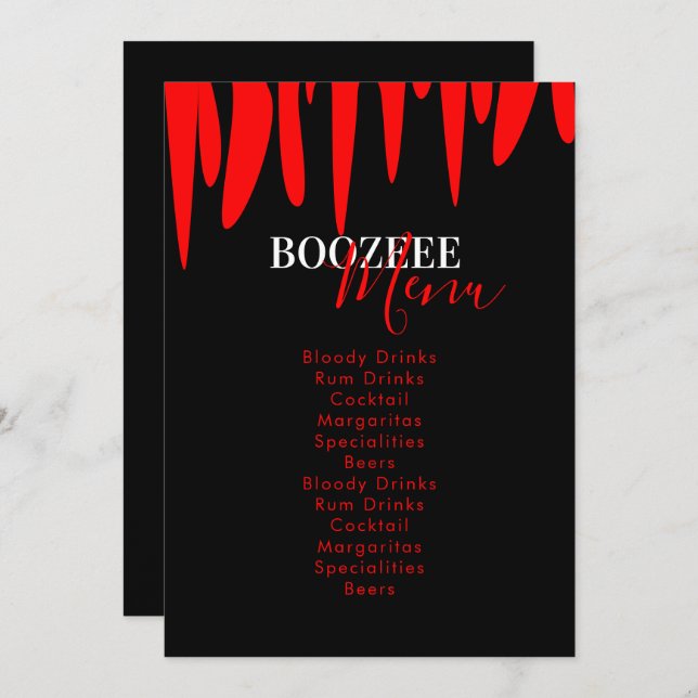 Vampire Blood Halloween Party Boire Menu (Devant / Derrière)