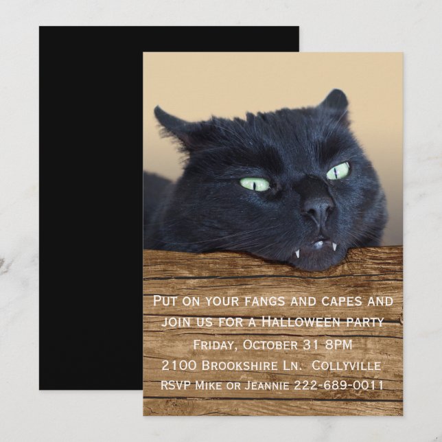 Vampire Chat noir Halloween Party Invitation (Devant / Derrière)