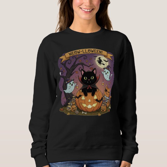 Vampire Chat noir Halloween Sweatshirt (Devant)