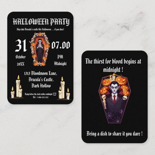 Vampire 🖤 halloween party - Black Invitation card (Devant / Derrière)