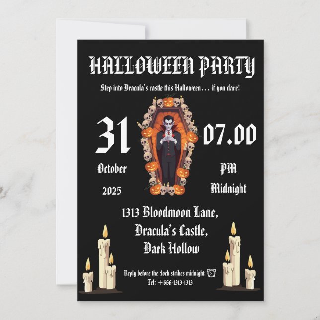 Vampire 🖤 halloween party - Black Invitation card (Devant)