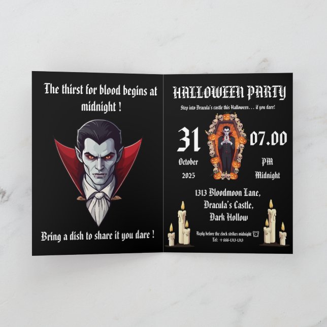 Vampire 🖤 halloween party - Black Invitation card (Intérieur)