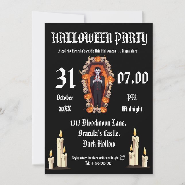 Vampire partie halloween - Black Invitation card (Devant)
