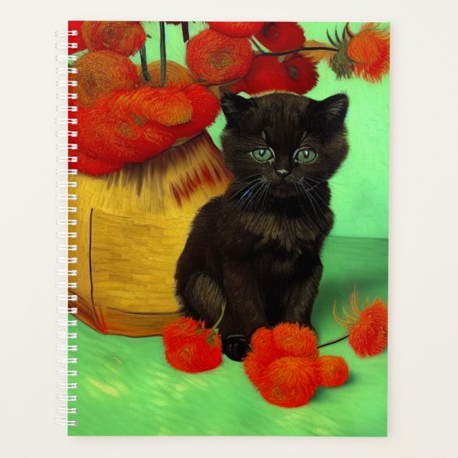 Van Gogh Black Kitten Fleurs rouges (Devant)