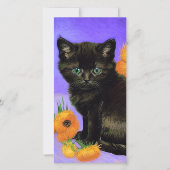 Van Gogh Black Kitten with Sunflowers Card (Devant)