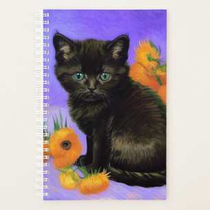 Van Gogh Kitten noir avec des tournesols