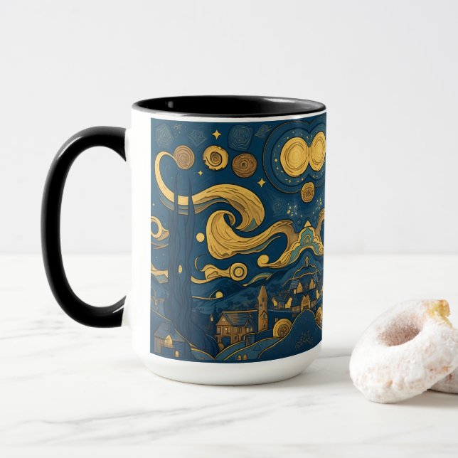 Van Gogh Mugs - AI généré Starry Night design (Avec donut)