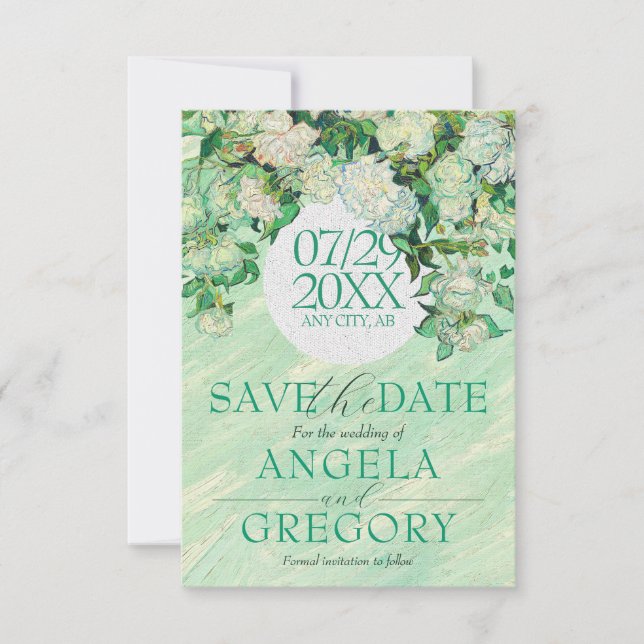 Van Gogh Roses Save The Wedding Date Invitation (Devant)