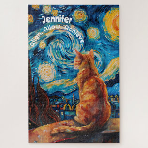 Van Gogh Starry Night Cute Cat Puzzle