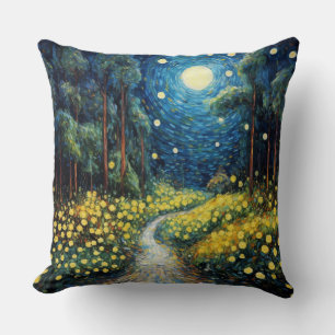Van Gogh Style Moon coussin d'accent du sentier