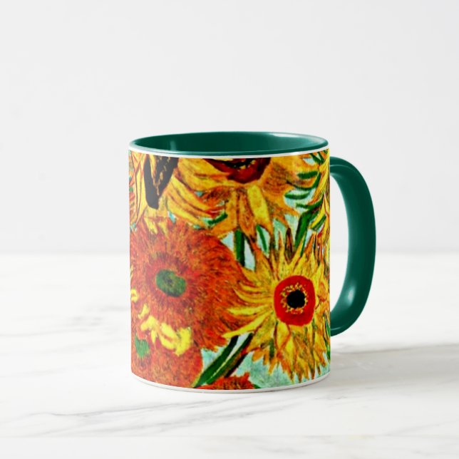 Van Gogh - Tournesols 12 Mug à café à deux tons (Devant droit)