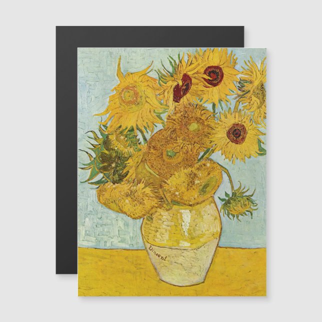Van Gogh - Vase avec 12 tournesols Carte magnétiqu (Devant / Derrière)