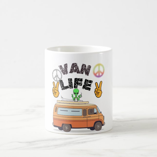 Van life alien peace sign funny camper coffee mug (Centre)