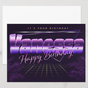 Vanessa Nom Prénom lila retro Carte Anniversaire
