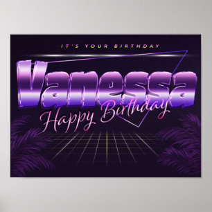 Vanessa Nom Vorname lila retro Poster Geburtstag