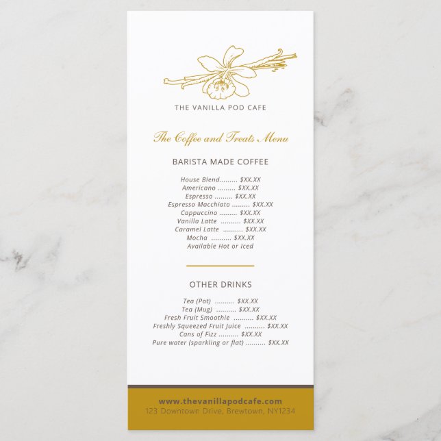 Vanilla pod café fleur café et menu gâteau (Devant)