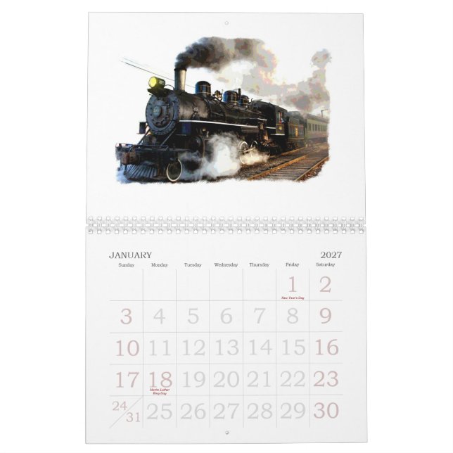 Vapeur de locomotives et calendrier mural diesel (Jan 2027)