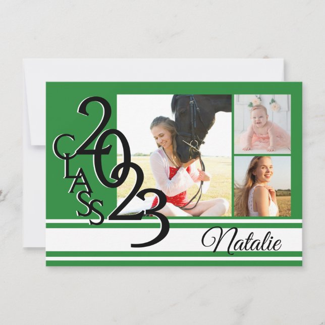 Varsity Green 2023 Graduation Tri Photo Invitation (Devant)