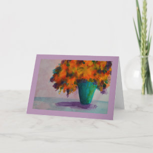 Vase à aquarelle avec la carte de voeux de fleurs