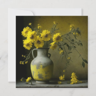 Vase Antique de Fleurs Jaunes