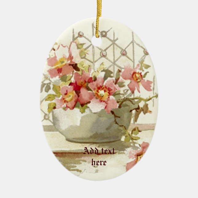 Vase aux roses roses vintages aquarelle ornement (Devant)