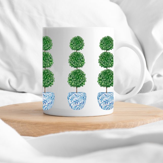 Vase bleu aquarelle preppy topiary classique mug (Créateur téléchargé)