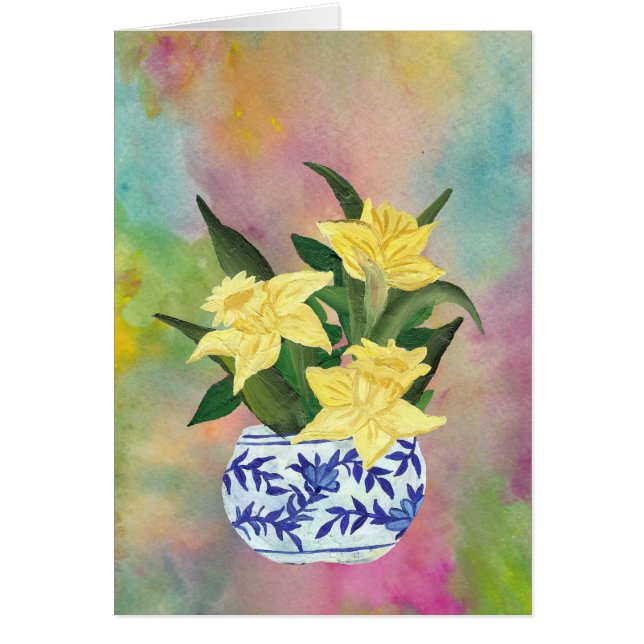 Vase bleu et blanc avec jonquilles (Devant)