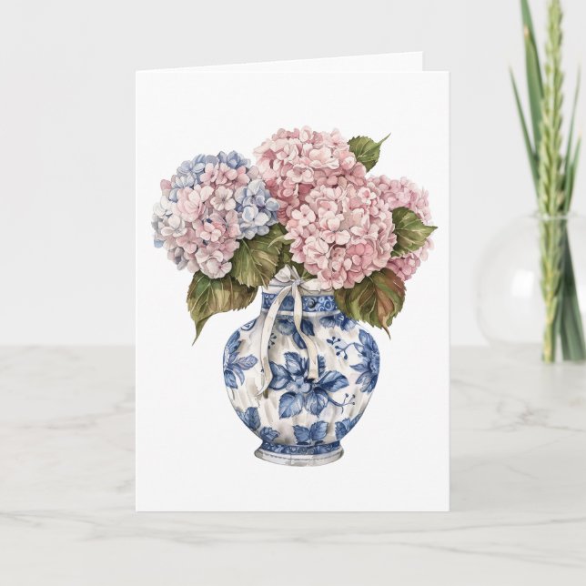 Vase de chinoiserie Hydrangea à ruban Carte de vœu (Devant)