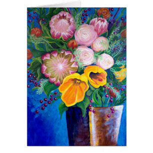 Vase de fleurs — Protéas, tulipes et Roses